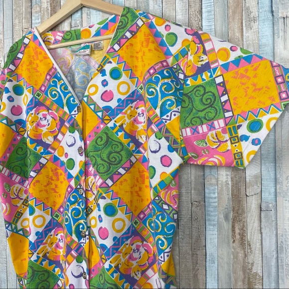 Vintage 80s 90s 20W Center Aisle Plus Size Printed Button Down Shirt Top Shacket - Picture 6 of 7